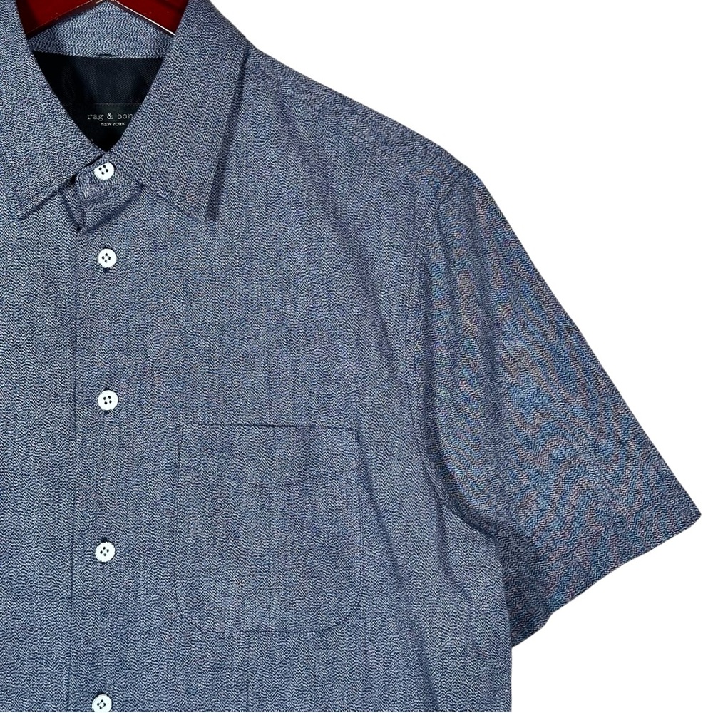 rag & bone Navy Textured Short Sleeve Button-Down Shirt